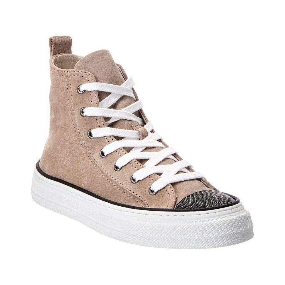 Brunello Cucinelli Suede High-Top Sneaker, Beige